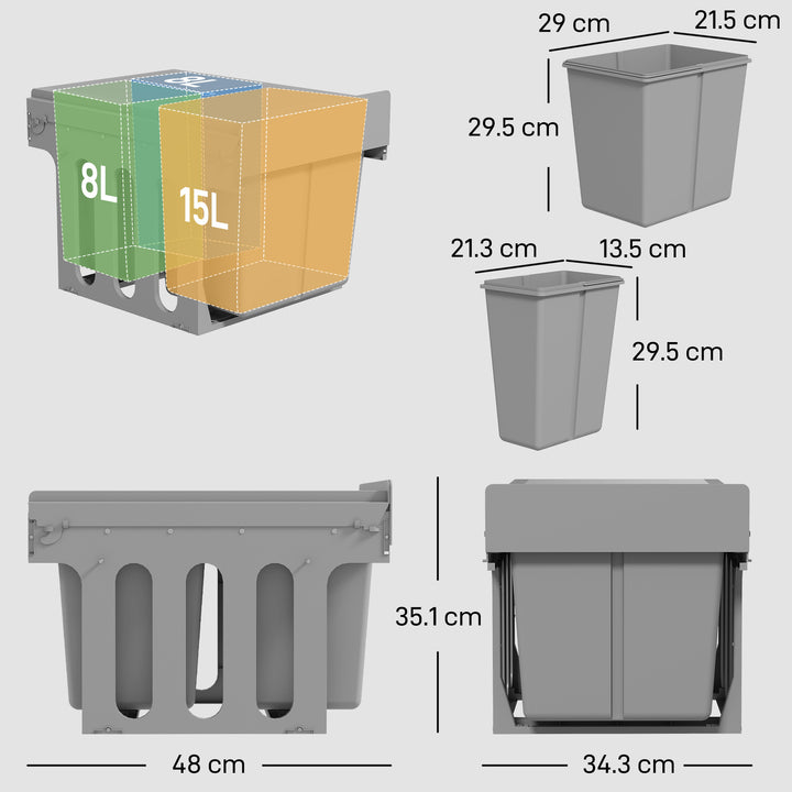 Pull Out Bin, Under Sink Bin - 3 Removable Compartments (15L + 2 x - view 3