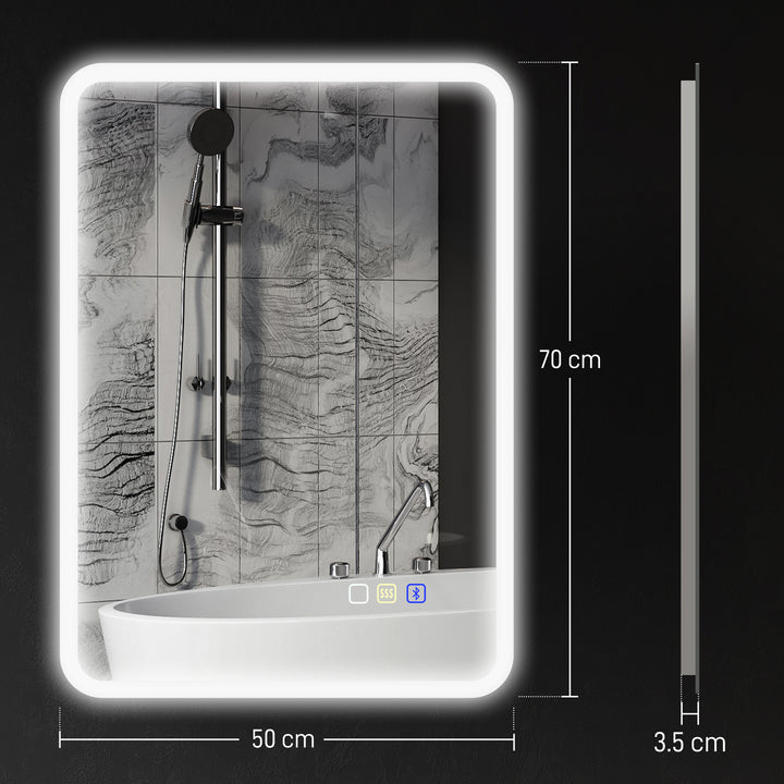 70 x 50cm LED Bathroom Mirror, with Bluetooth - Silver Tone