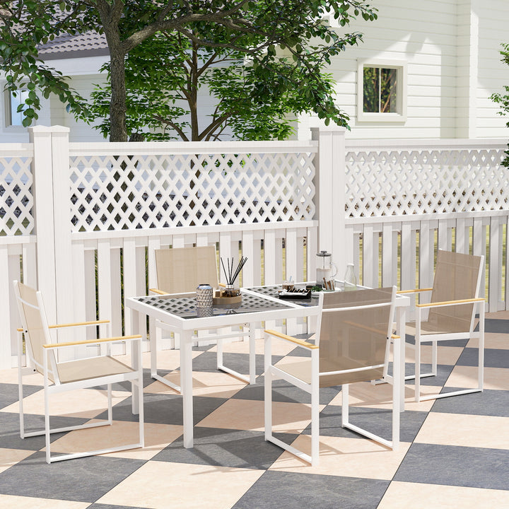 5 Piece Garden Furniture Set with 4 Armchairs and Tempered Glass Table Top, for Deck, Balcony