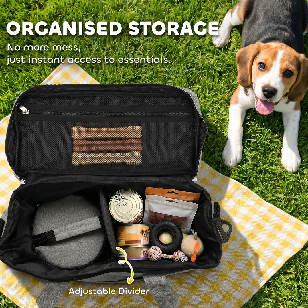 Dog Travel Bag, Waterproof Walking Bag with Multiple Pockets, Two Food