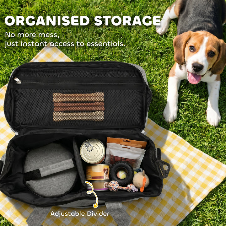Dog Travel Bag, Waterproof Walking Bag with Multiple Pockets, Two Food