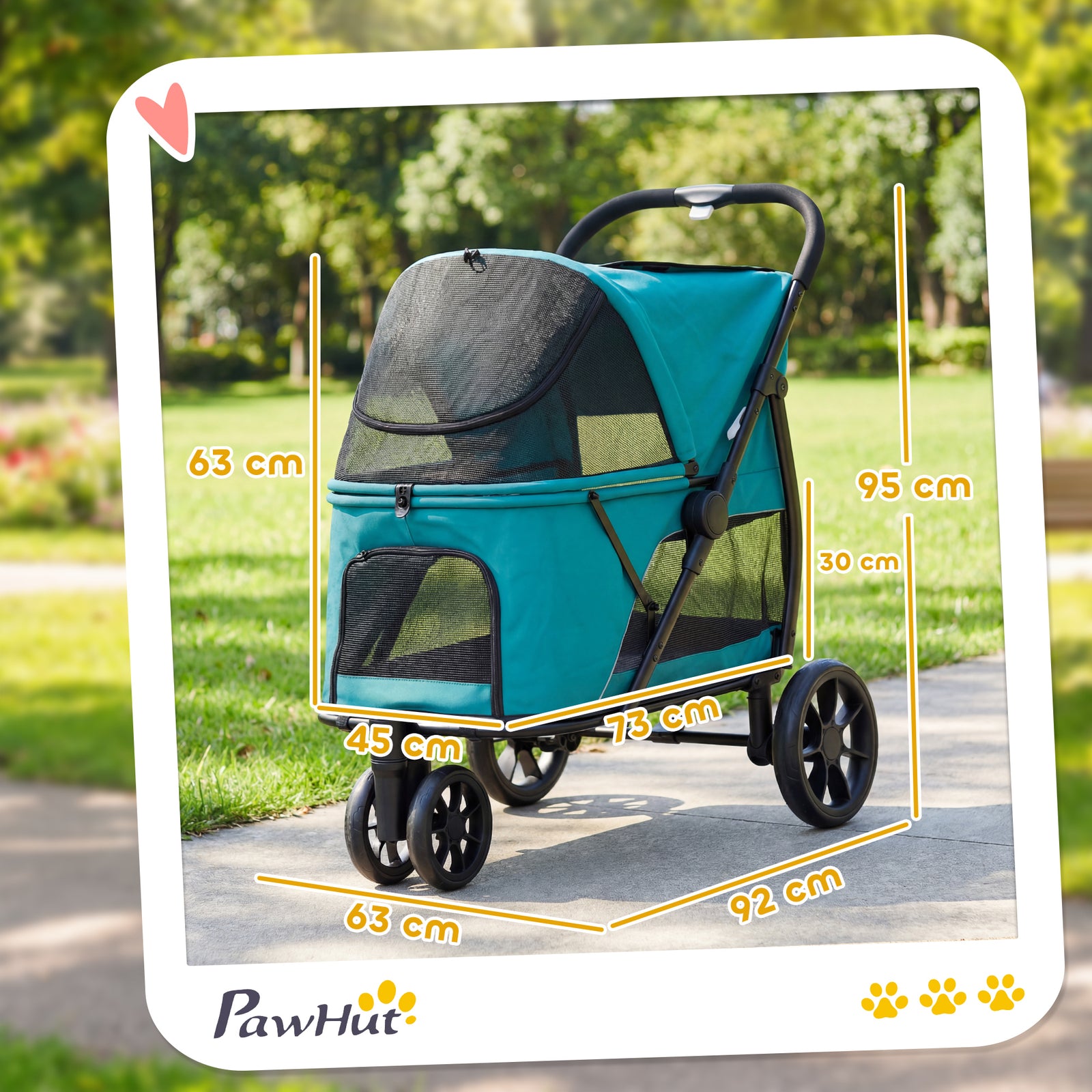 Dog Stroller, 3 Wheels Pet Stroller with Dual Entry, Easy One-Click Qu