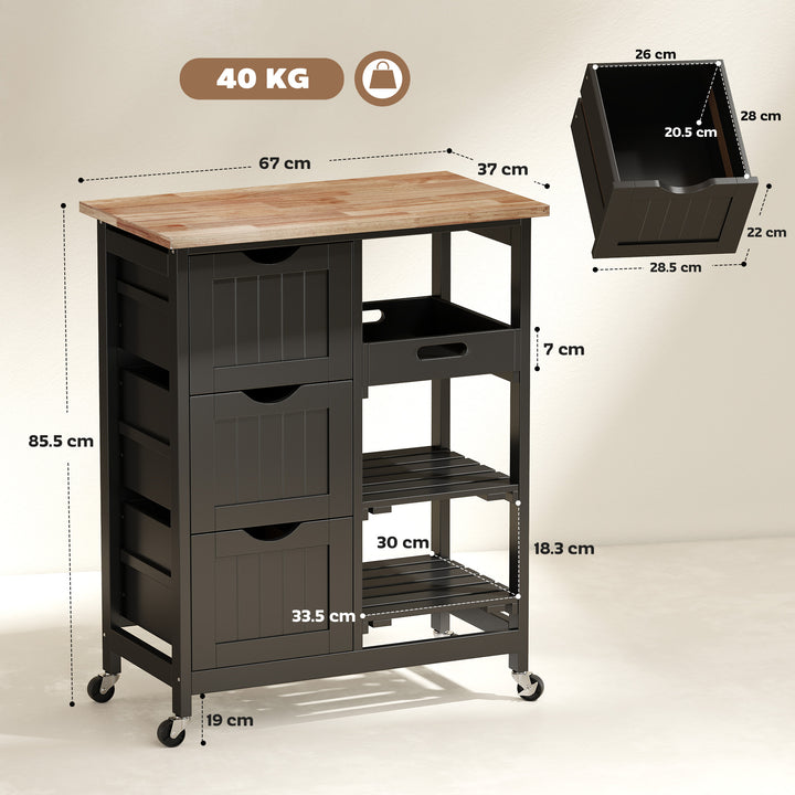 Rolling Kitchen Island Cart, Bar Serving Cart, Compact Trolley on Whee