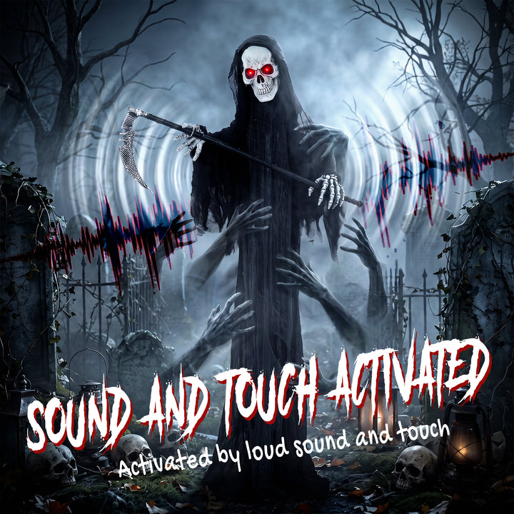 183cm Life Size Animated Grim Reaper Halloween Decoration, Scary Hallo