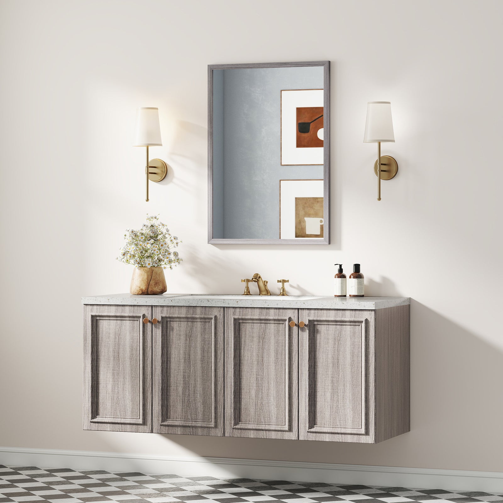 Wall Bathroom Mirror, 50 x 70 cm Wall-Mounted Mirror for Living Room, 