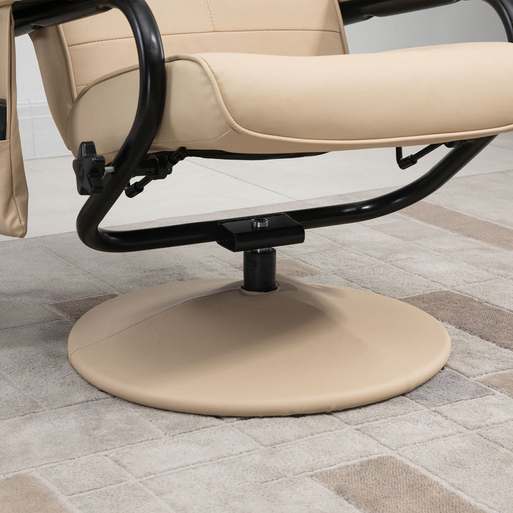 Swivel Recliner Chair and Footstool, Faux Leather Massage Recliner Armchair with Remote Control and Round Wrapped Base, Cream