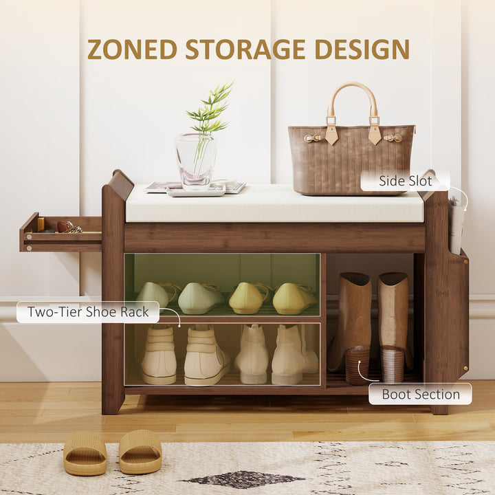 Shoe Bench 2-Tier Boot Section Entryway Storage Bench Cushioned Seat 8