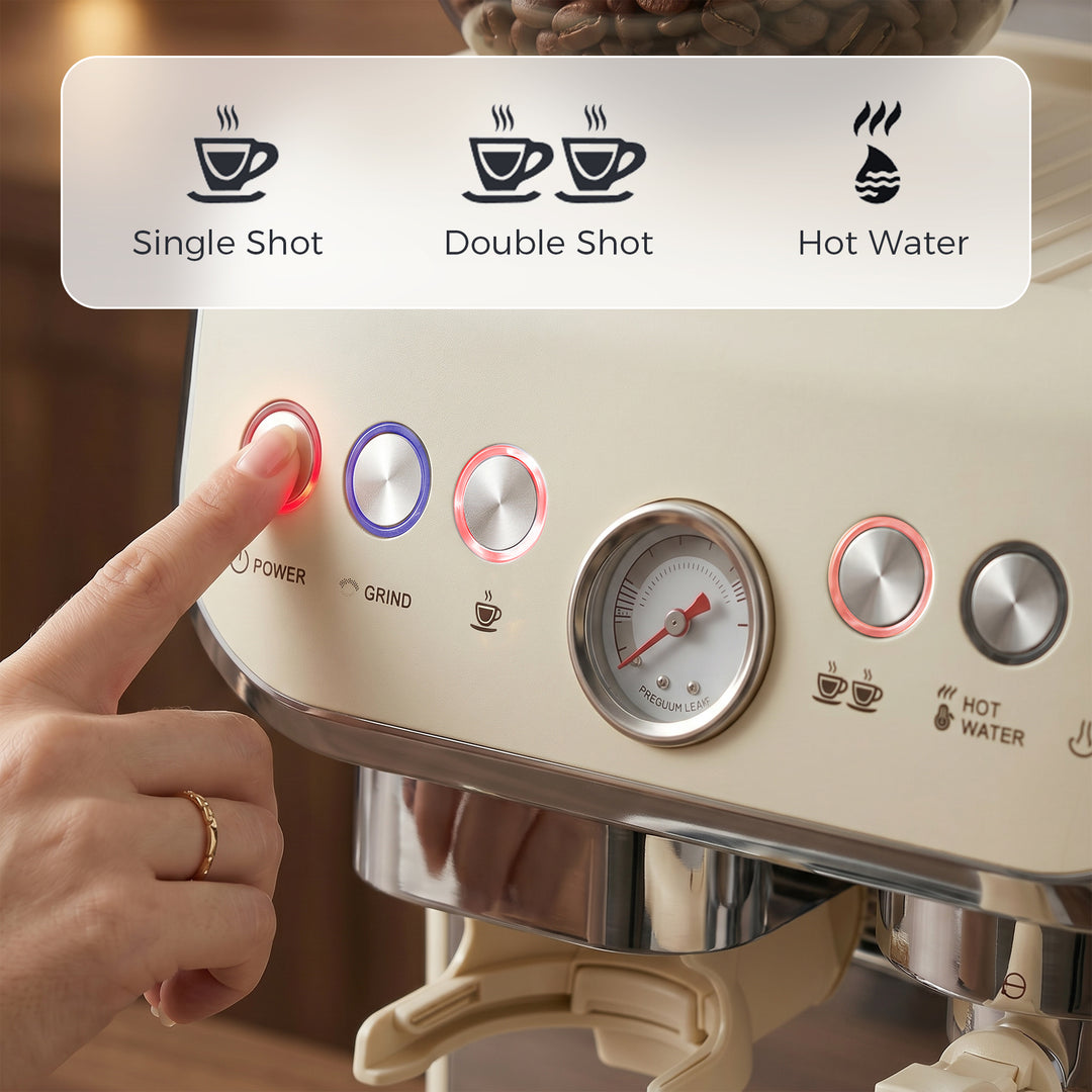 15 Bar Coffee Machine, with Adjustable Grind, Steamer and Accessories 