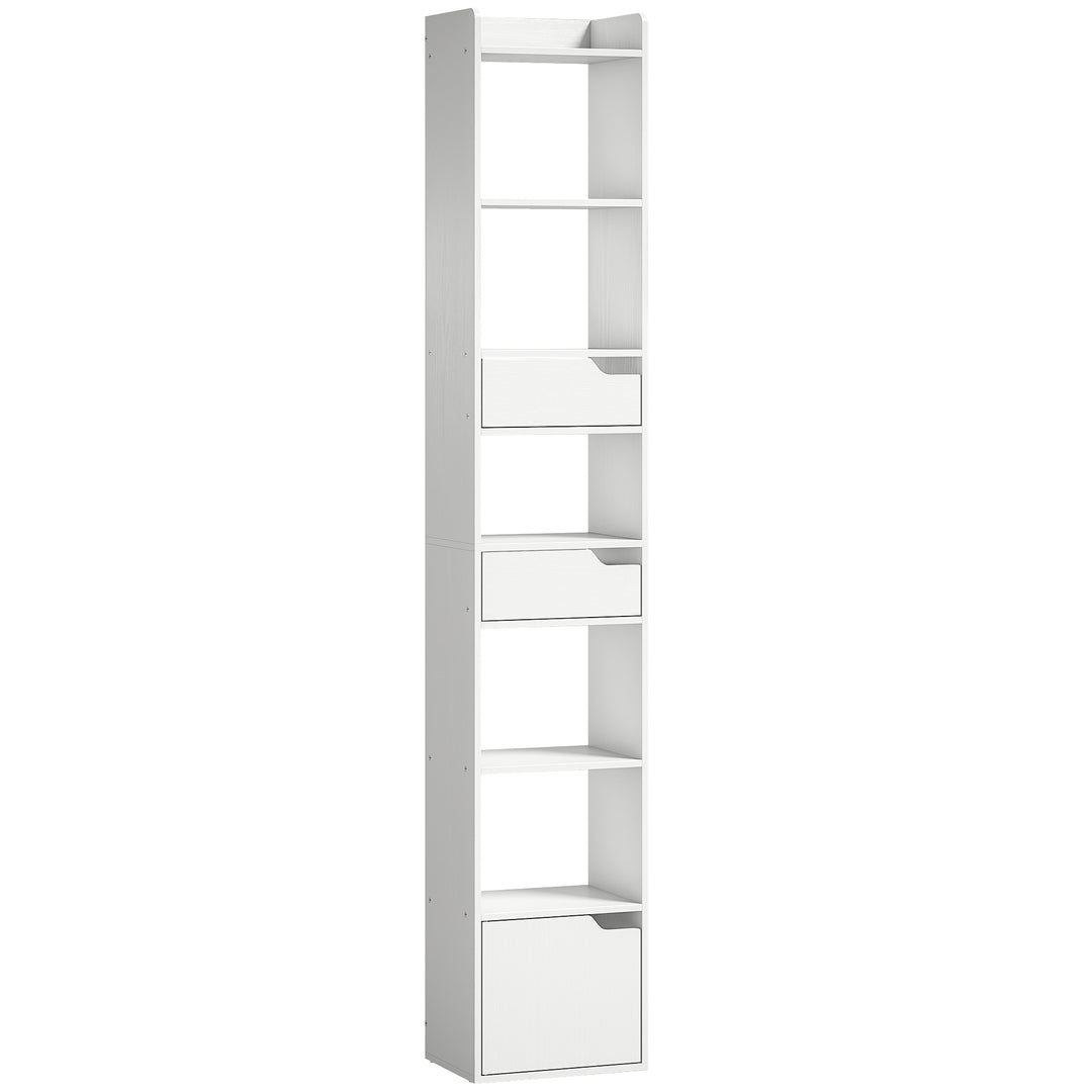 Bookcase Tall Narrow with 5 Tiers and Drawers Freestanding Bookshelf S