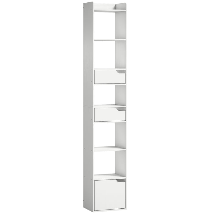 Bookcase Tall Narrow with 5 Tiers and Drawers Freestanding Bookshelf S