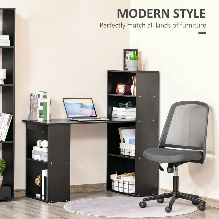 120cm Computer Desk, Wooden PC Laptop Table with 6-Tier Storage Bookshelves, Home Office Working Study Desk, Writing Workstation, Black