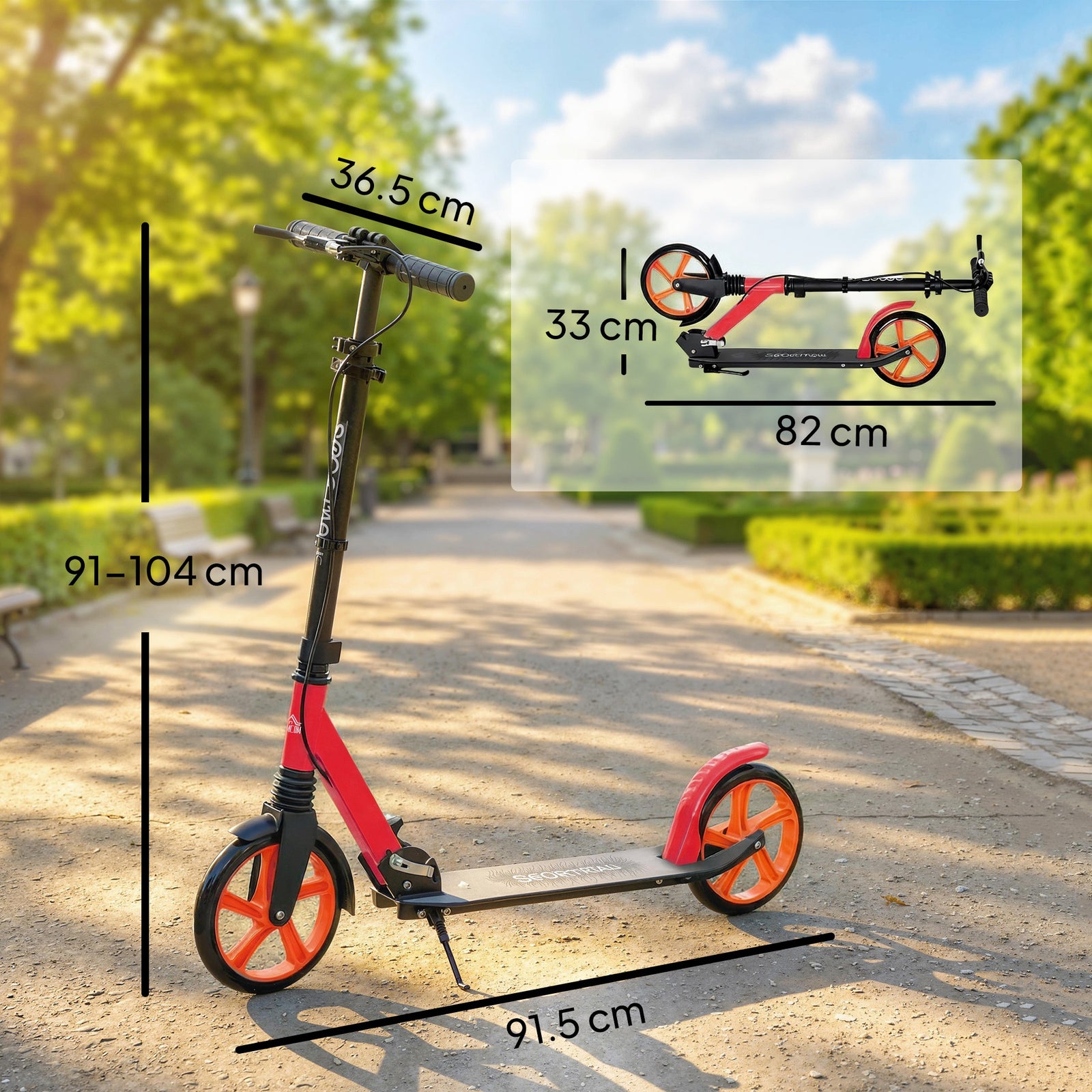 One-click Folding Kick Scooter for 14+ w/ Adjustable Handlebar, Push S