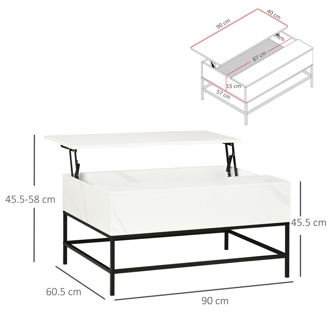 Modern Lifting Coffee Table with Hidden Compartment, Storage Coffee Table for Living Room, Faux Marble White
