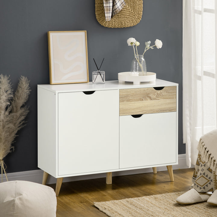 HOMCOM Contemporary Sideboard, Freestanding Storage Cabinet with Drawer, 2 Door Cupboard for Living Room, Hallway, Elegant White Finish | Aosom UK