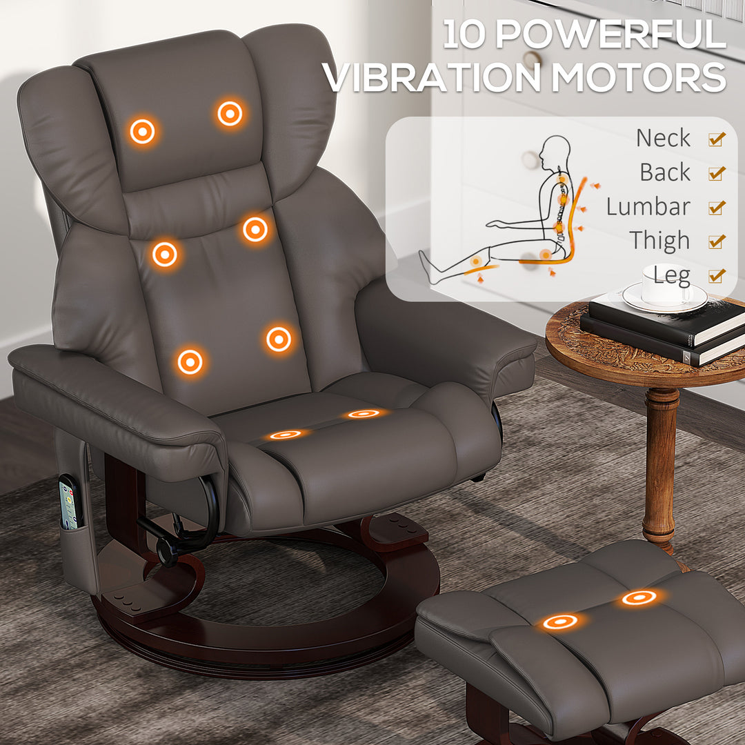 Massage Recliner Chair with Footstool, Upholstered Reclining Armchair with Adjustable Backrest, Steel Frame and Wood Base, Swivel Chair for Living Room, Bedroom, Brown