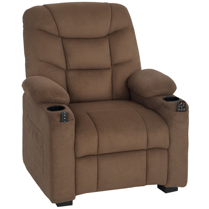 Electric Massage Recliner Armchair with Vibration, Heat, Whisper-Quiet Motor, Memory Function, Fleece Power Reclining Chair with Spring Pack, USB Port, Footrest, Side Pocket, Cup Holders