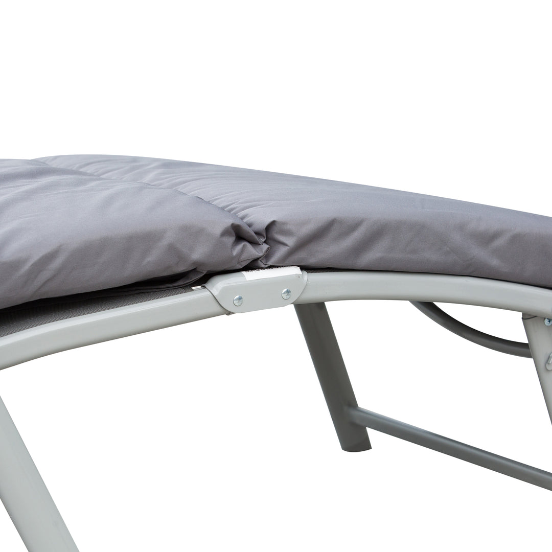 Steel Frame Outdoor Garden Padded Sun Lounger w/ Pillow Grey