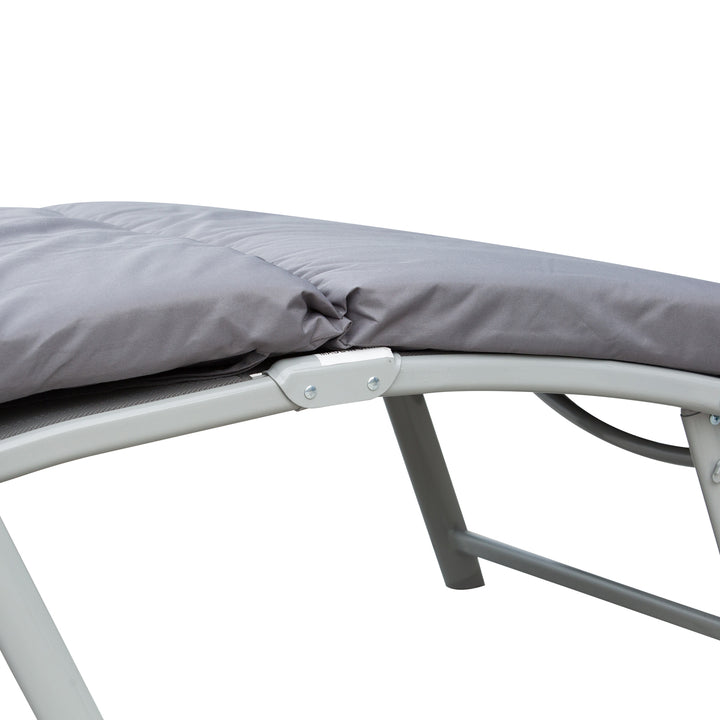 Steel Frame Outdoor Garden Padded Sun Lounger w/ Pillow Grey