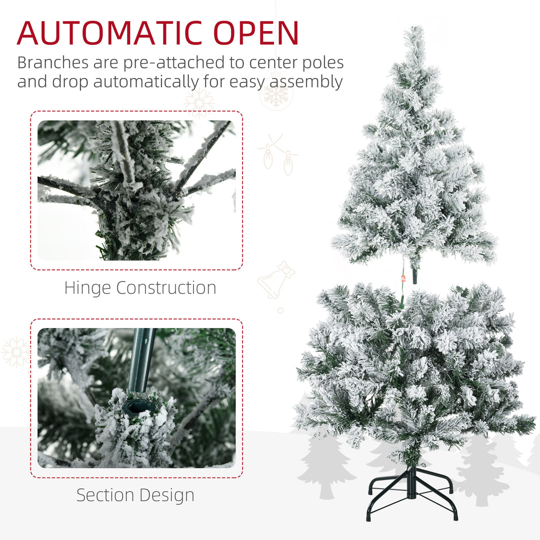 HOMCOM 4.5' Artificial Snow Christmas Trees with Frosted Branches, Warm White or Colourful LED Lights, Steel Base | Aosom UK