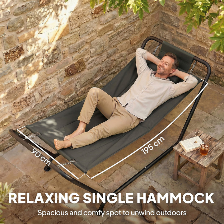 Outdoor Hammock with Stand, Freestanding Hammock with Side Pocket, Hea