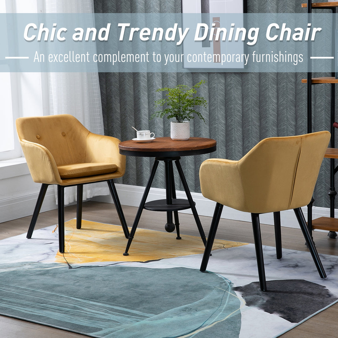 Dining Chairs Set of 2 Modern Upholstered Fabric Velvet-Touch Leisure Chairs with Backrest and Armrests, Lounge Reception Chairs for Home Office Kitchen Counter, Yellow