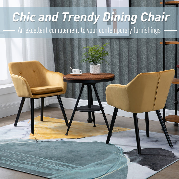 Dining Chairs Set of 2 Modern Upholstered Fabric Velvet-Touch Leisure Chairs with Backrest and Armrests, Lounge Reception Chairs for Home Office Kitchen Counter, Yellow
