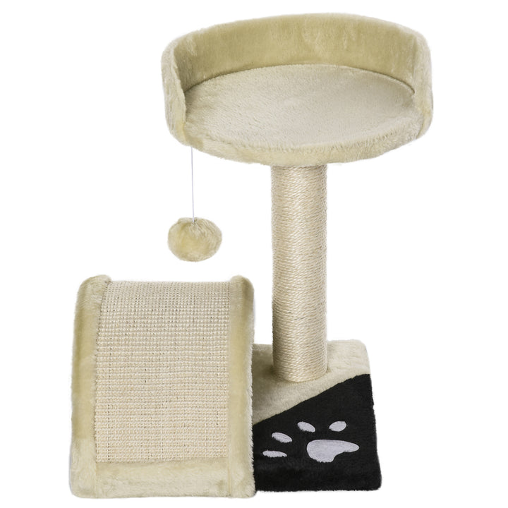 PawHut Cat Scratching Tree, Post with Activity Centre, Climber, Hanging Ball, Plush Cover, Beige | Aosom UK