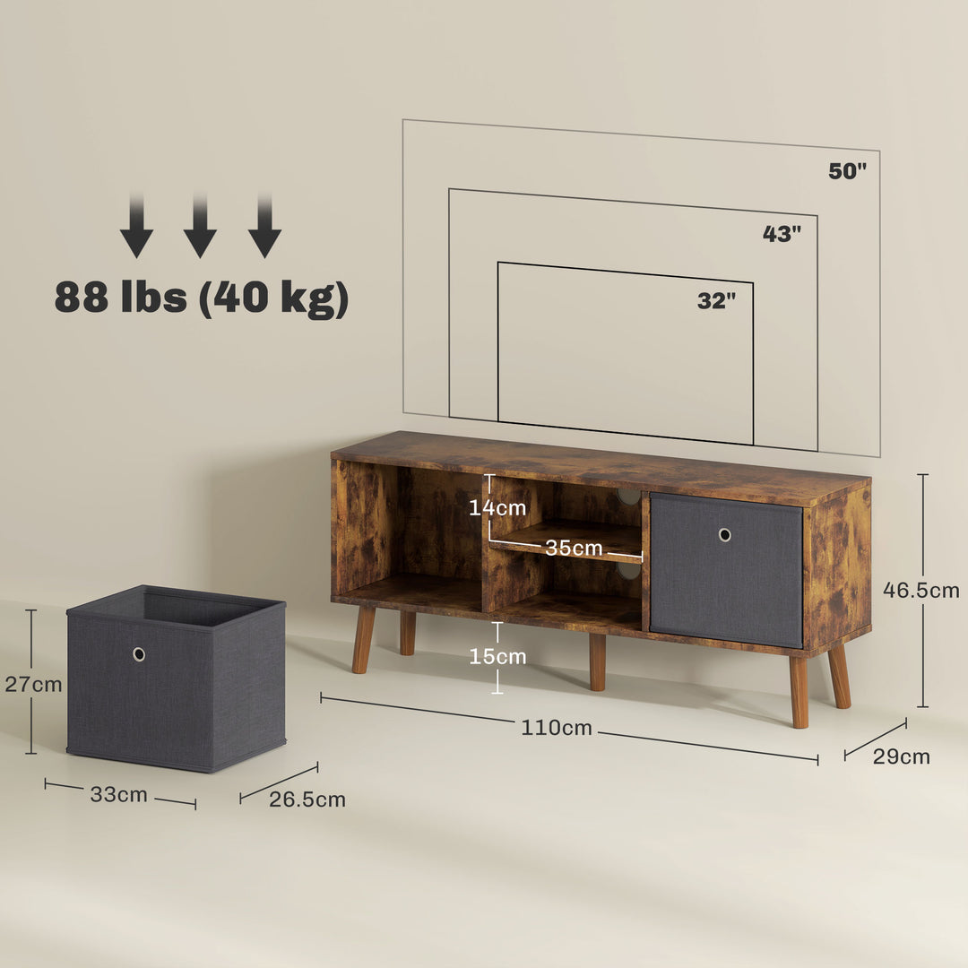 TV Cabinet Stand Unit for TVs up to 50'' with Foldable Drawers, Entertainment Centre for Living Room Rustic Brown