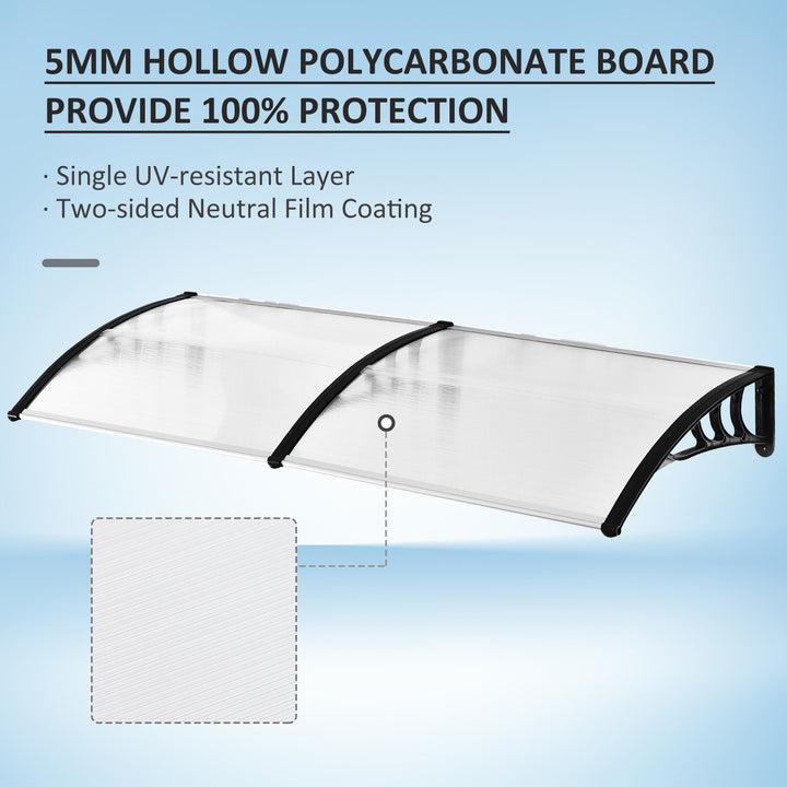 Front Door Canopy Outdoor Awning Aluminium Rigid Plastic Polycarbonate Rain Shelter UV Water Rain Resistant 75 x 195 cm White