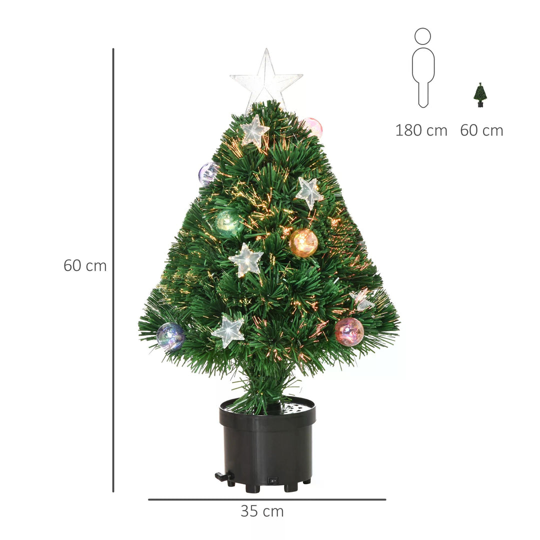 HOMCOM 2FT Pre-lit Artificial Christmas Tree Tabletop Multicoloured Fibre Optic Xmas Decoration w/ LED Lights Pot Table Desk - Green | Aosom UK