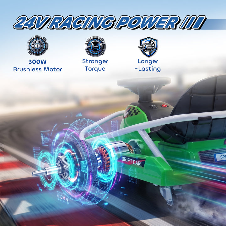 24V Electric Go Kart for Kids with Drift Mode, 300W Brushless Motor, S