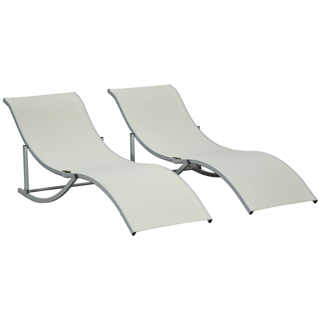 Set of 2 S-shaped Foldable Lounge Chair Sun Lounger Reclining Outdoor Chair for Patio Beach Garden, Beige