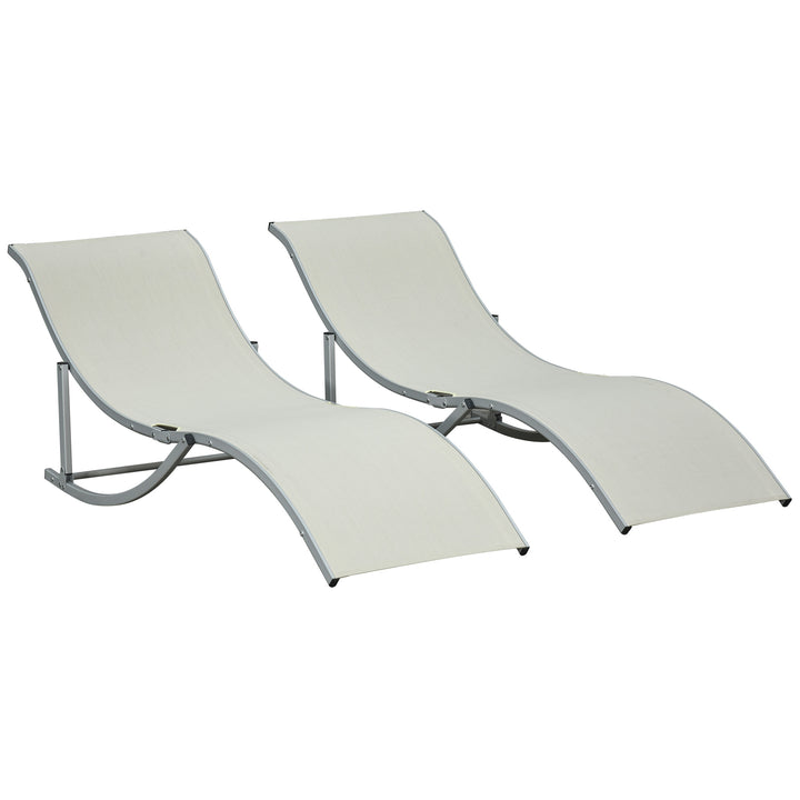 Set of 2 S-shaped Foldable Lounge Chair Sun Lounger Reclining Outdoor Chair for Patio Beach Garden, Beige