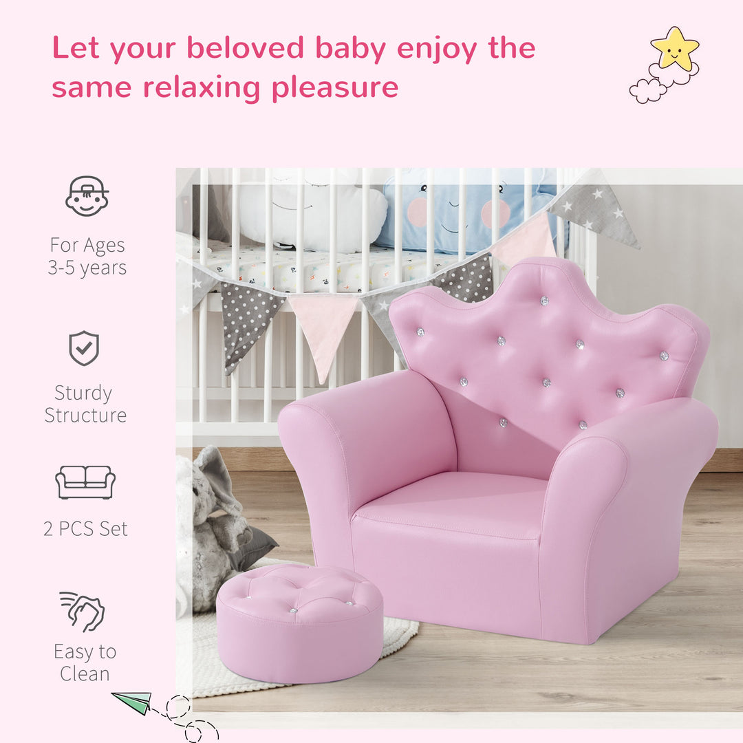 HOMCOM Children Kids Sofa Set Armchair Chair Seat with Free Footstool PU Leather Pink