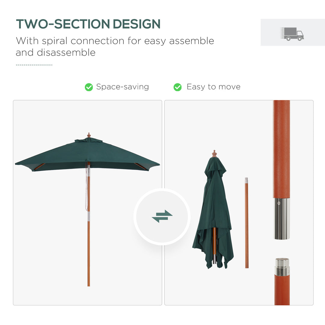 2m x 1.5m Garden Parasol Umbrella with Tilting Sunshade Canopy, Outdoor Market Table Umbrella with Wood and Bamboo Frame, Green