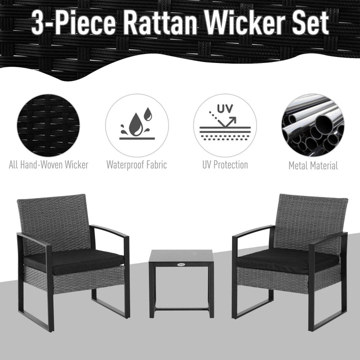MCL 2 Seater Rattan Patio Set W/ Cushions-Grey/Black