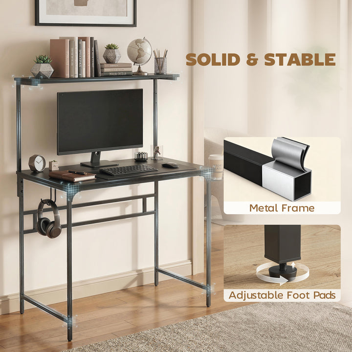 Computer Desk, 80cm Home Office Study Table with Hutch Shelf, Cup Hold