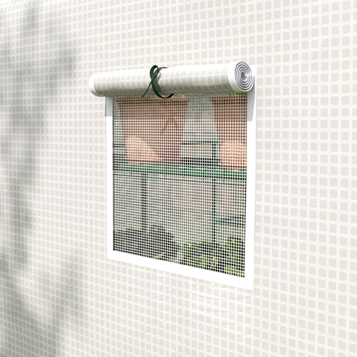 Walk-in Greenhouse with 3 Tier 12 Shelves, Small Greenhouse with Reinforced PE Cover, Garden Plant Growhouse with Roll-up Door and Three Mesh Windows, 140 x 213 x 190 cm, White