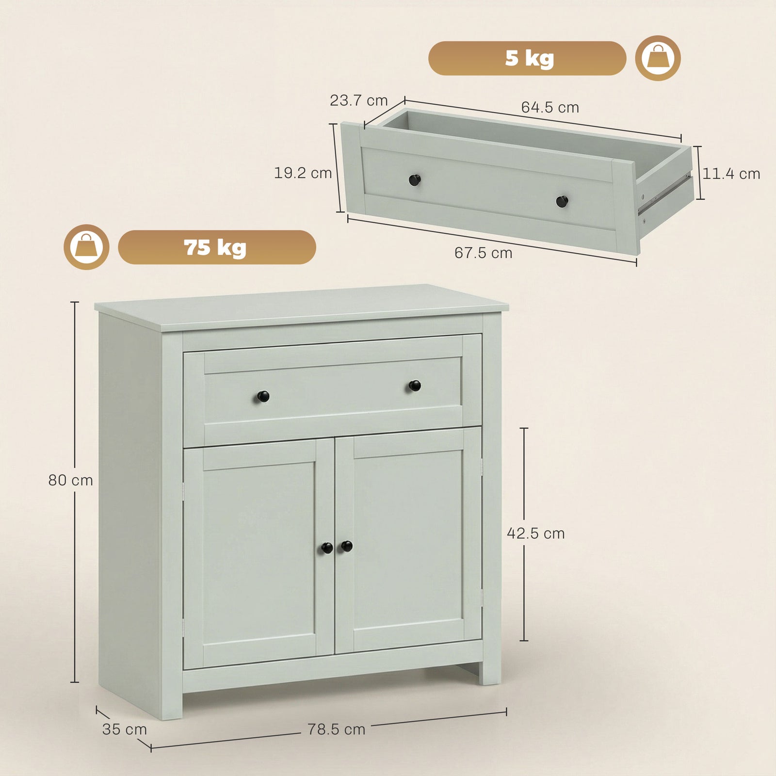 Sideboard Storage Cabinet, Modern Kitchen Cupboard with Adjustable She