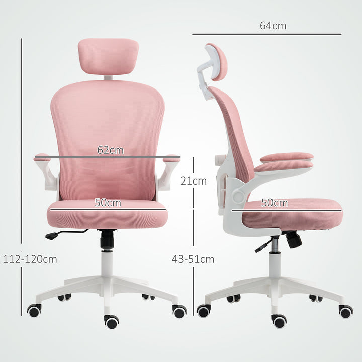 Multi-Adjustable Office Chair, with Lumbar Support, Headrest and Mesh Back - Pink