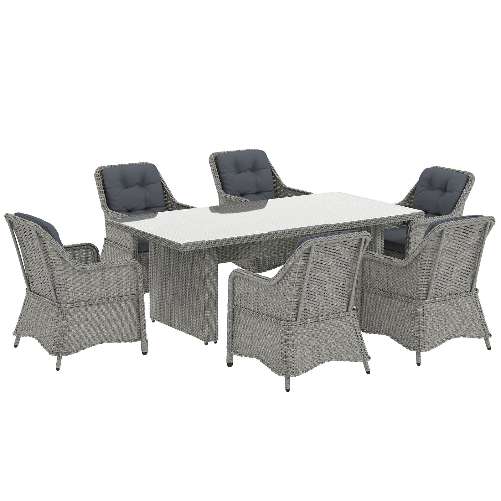 Seven-Piece Rattan Dining Set - Mixed Grey
