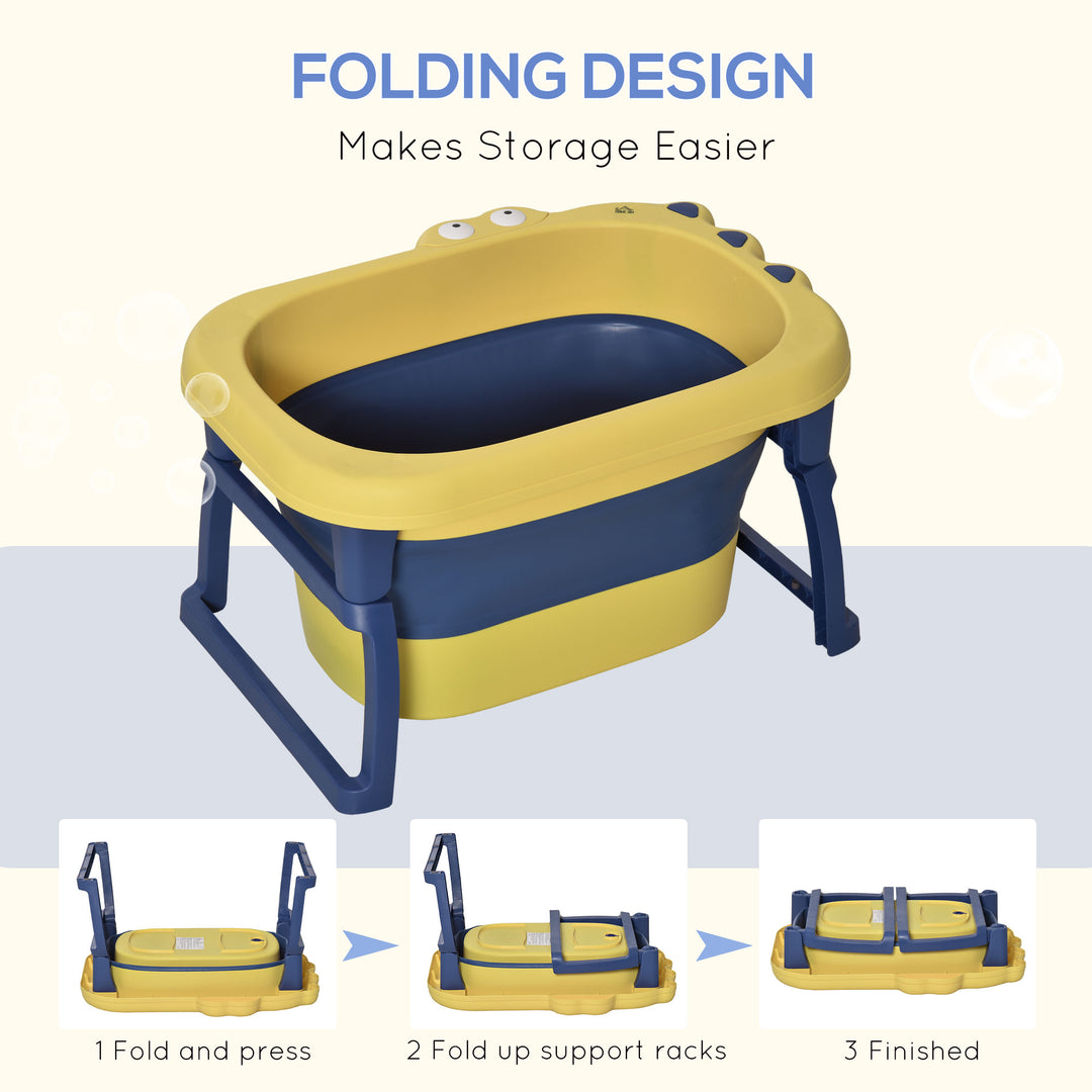 HOMCOM Crocodile Cove: Collapsible Baby Bath with Non-Slip Seat, Portable Design, Sunny Yellow | Aosom UK