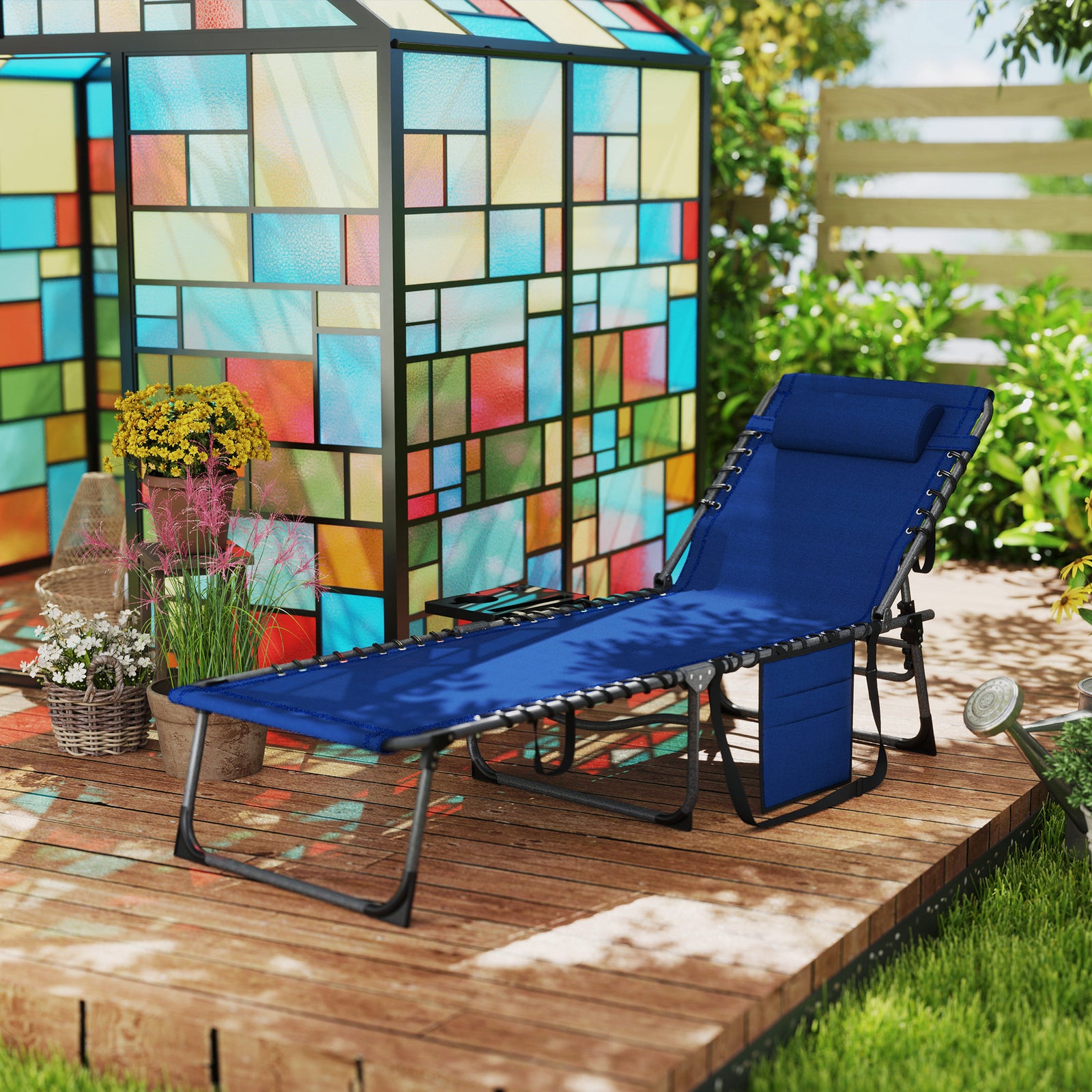 Five-Position Reclining Sun Lounger - Dark Blue