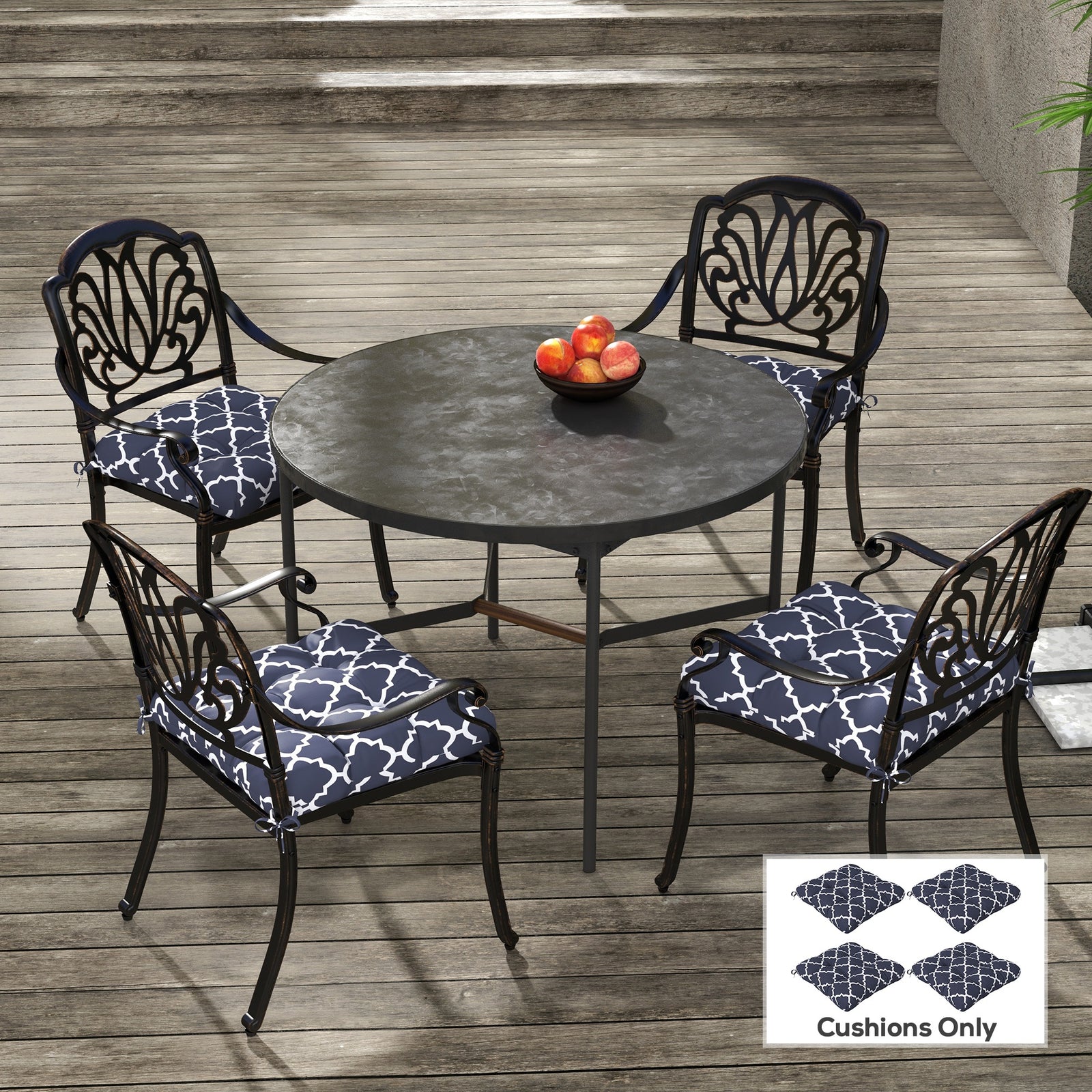 4-Piece Seat Cushion Pillows Replacement, Patio Chair Cushions Set with Ties for Indoor Outdoor, Blue