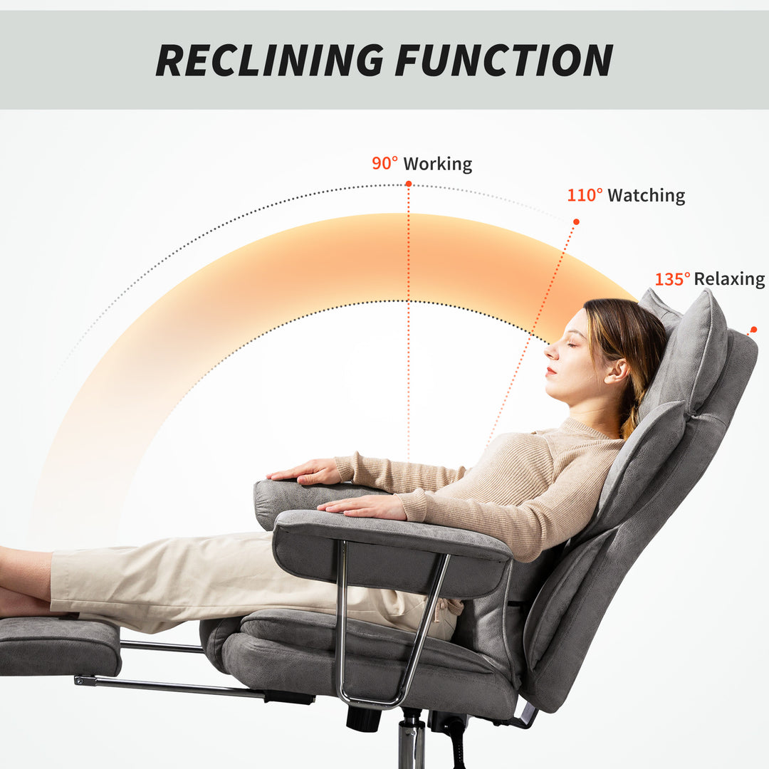 Leathaire Reclining Office Chair with Lumbar Support Pillow - Grey