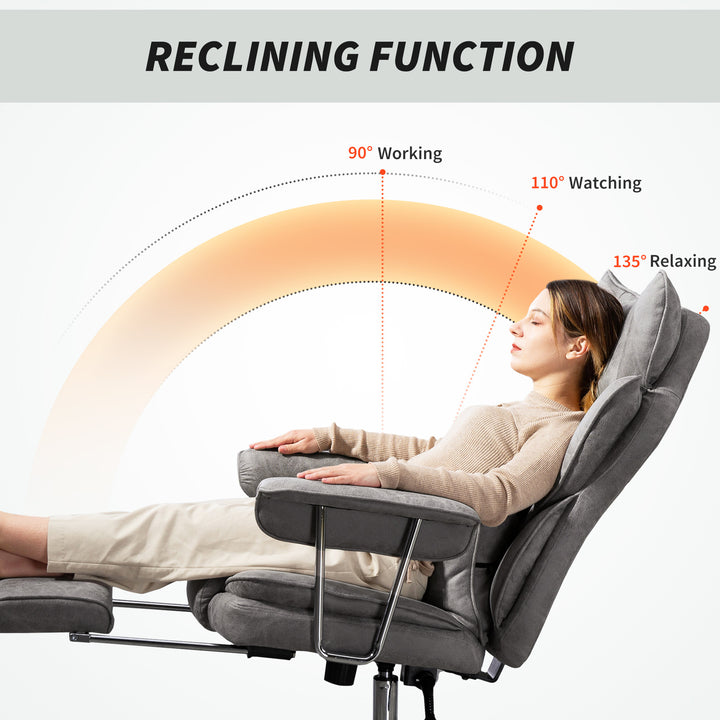Leathaire Reclining Office Chair with Lumbar Support Pillow - Grey