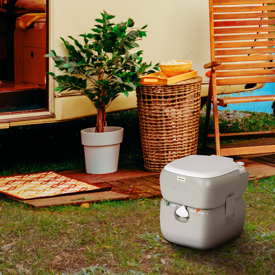 Portable Toilet for Adults, 22L Camping Toilet with Seat, Lid and Anti-Leak Handle Pump, Outdoor Travel Toilet with Detachable Tanks for Camping, Boating, Hiking, Travel, RV, Grey