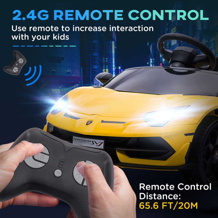Lamborghini Licensed 12V kids Electric Car w/ Butterfly Doors, Remote, Music, Horn, Suspension - Yellow
