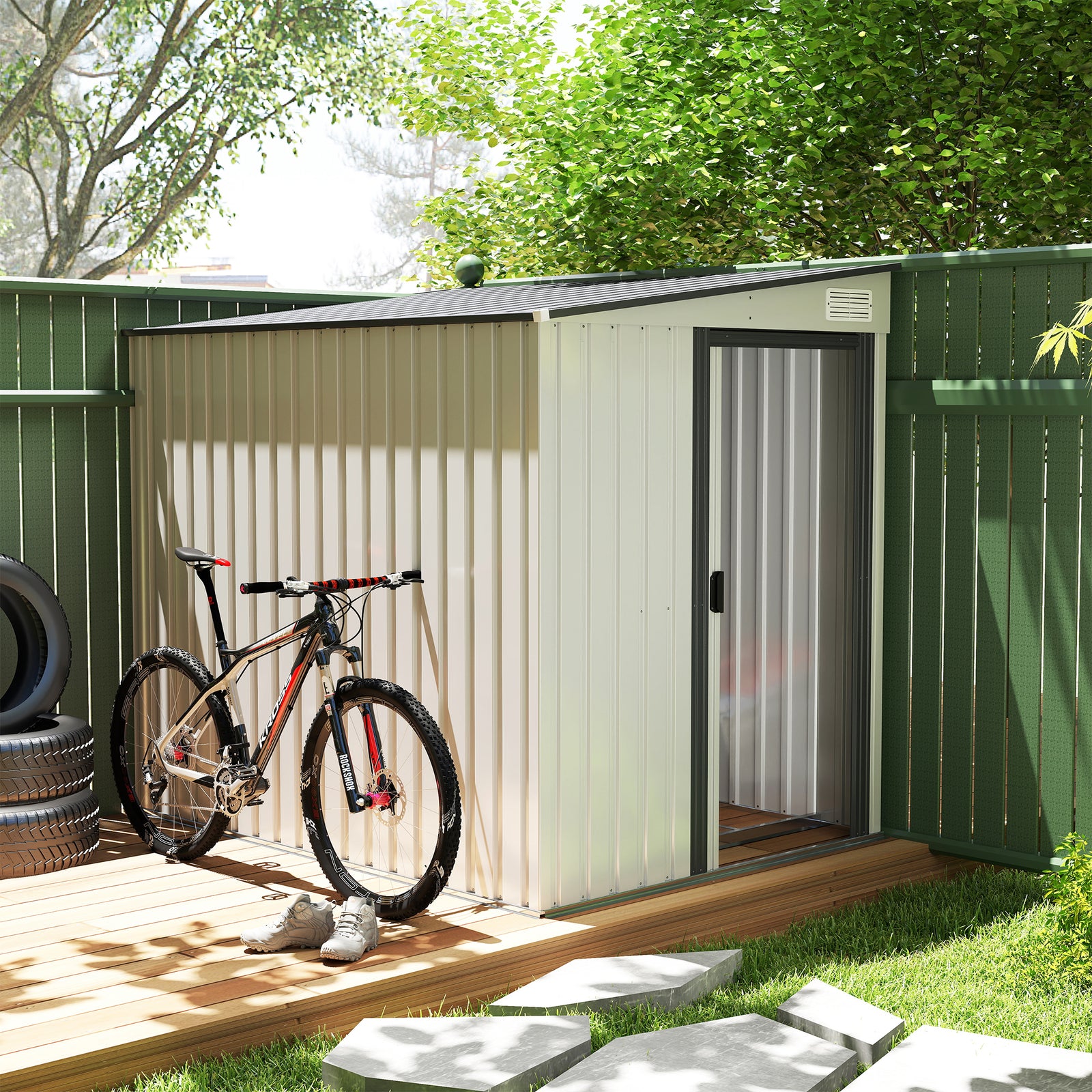 7 x 5ft Galvanised Metal Shed, with Sliding Door - White