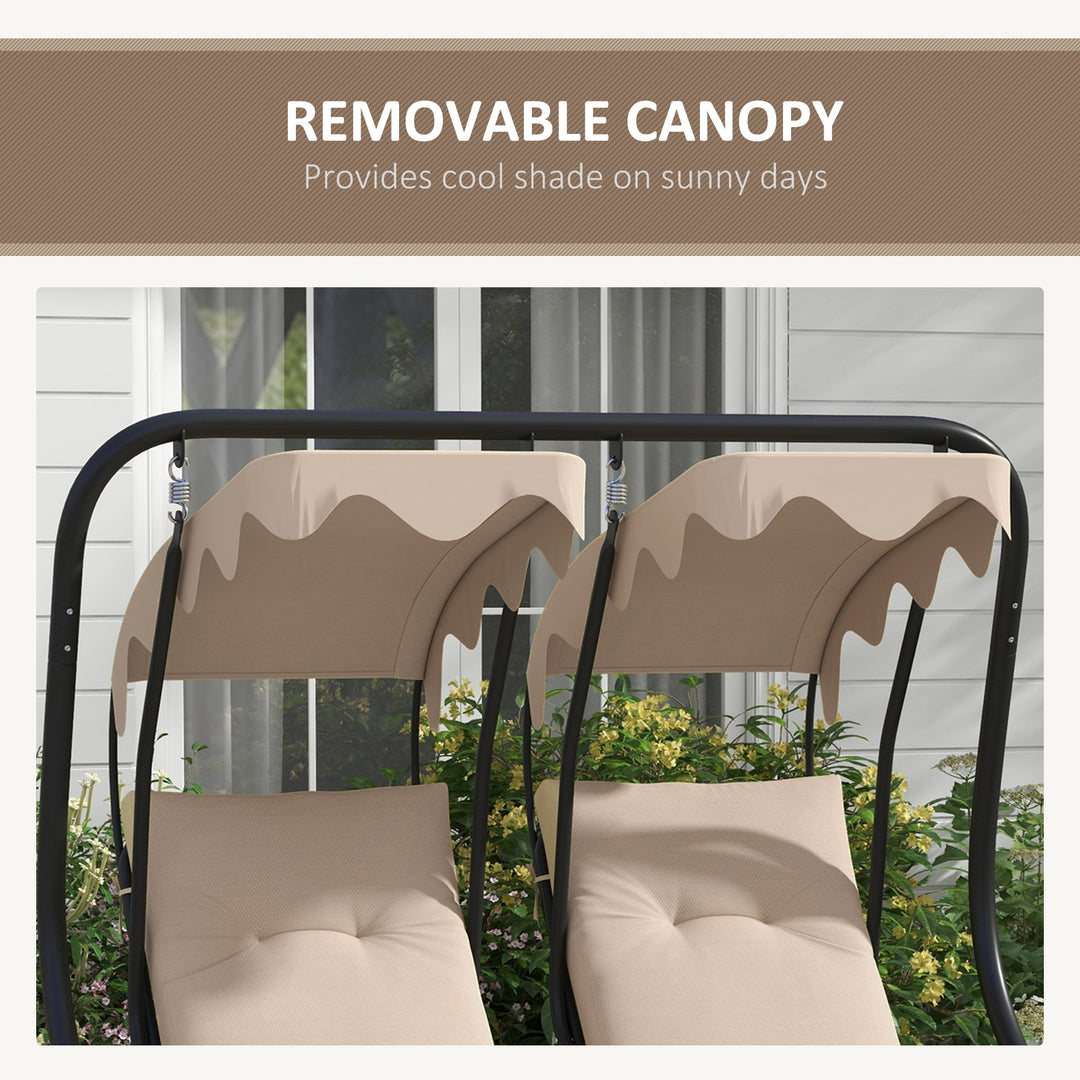 Two-Seat Garden Swing Chair, with Protective Canopy - Beige